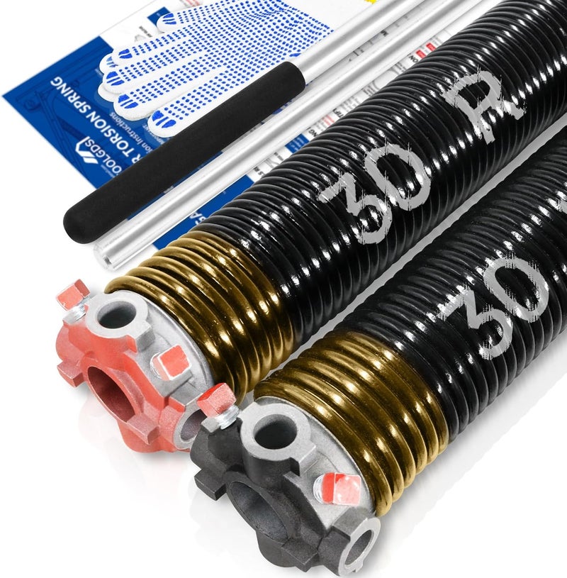 YOTOOLGDS Pair of 2" Garage Door Torsion Springs Set with Non-Slip Winding Bars & Gloves, High Precision Electrophoresis Oil-Free Black Coated for Replacement, MIN 16,000 Cycles (0.250x 2" x 30'') - Image 1